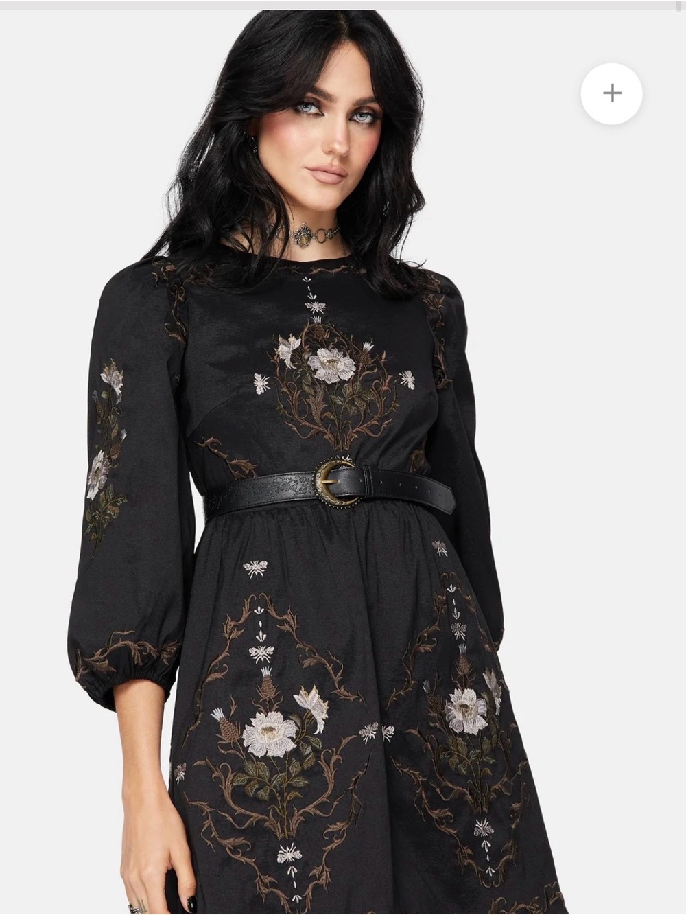 Disturbia goth romantic Vine Floral Embroidered Long Sleeve Mini Dress